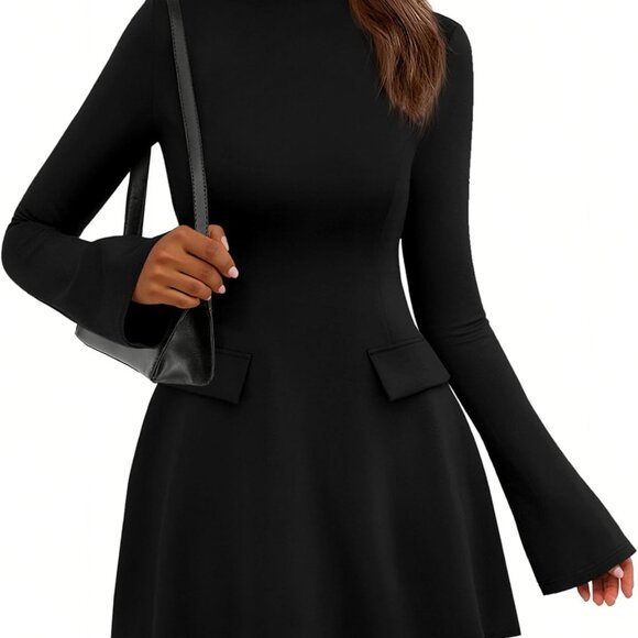 Dresses & Skirts - Women's Long Sleeve Mini Dress Bodycon Mock Neck Elegant Party Work Holiday